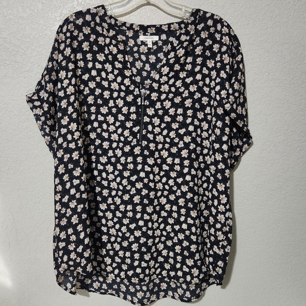 Maurices Womens Floral Print Blouse XXL Black White Floral Print Classic Dressy